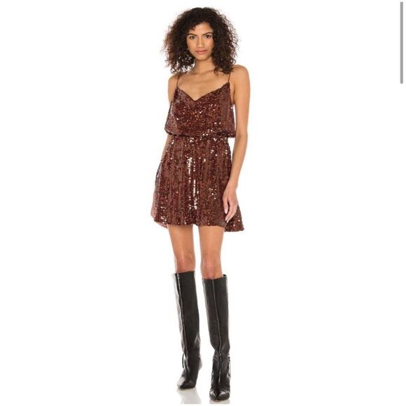 Free People - Revolve Shimmerfest Mini Dress Bronze - Picture 1 of 8
